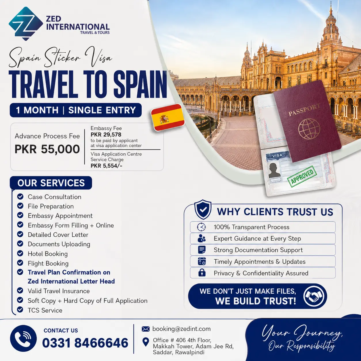 Spain tourist and visitor visa document checklist and application guide by ZED International