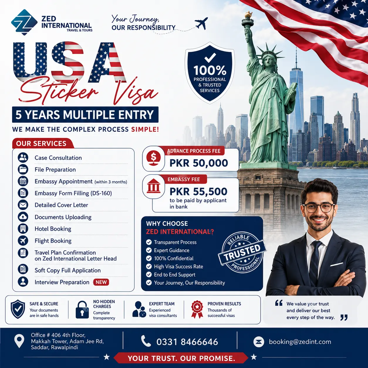 Apply for 5-year USA tourist and visitor visa with ZED International